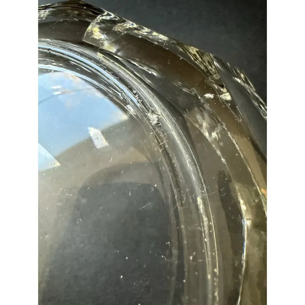 Vintage Crystal Salad Bowl Paneled Clear Tableware Octagon MCM Cottage Serving
